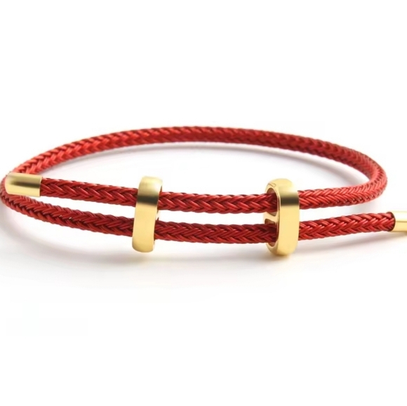 Elegant Red and Gold Braided Bracelet - Picture 3 of 5